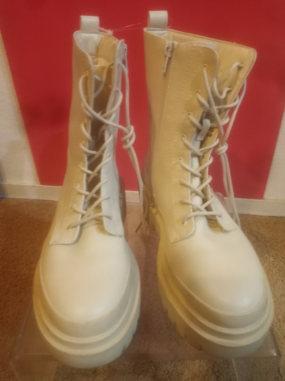 Cool Planet Cream Lace-Up Platform Combat Boots - Women
